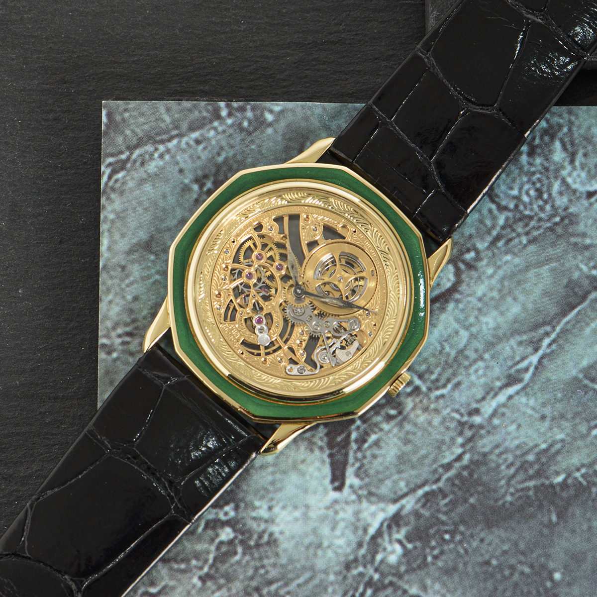 Audemars Piguet Classique Skeleton Gold Green Enamel Bezel 4222BA
