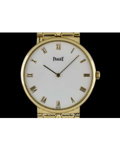 Piaget 18k Yellow Gold White Roman Dial Dress Gents Wristwatch