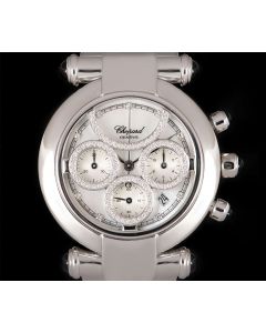Chopard Imperiale Chronograph Ladies 18k White Gold White Mother of Pearl Dial Diamond Set