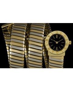 Bvlgari 18k Yellow Gold & 18k White Gold Black Dial Tubogas Ladies BB191T