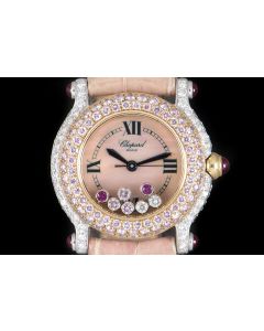 Chopard Happy Sport Ladies 18k White Gold Pink Mother of Pearl Dial Diamond Set 276244-9004