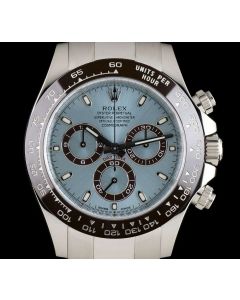 Rolex Cosmograph Daytona Gents Platinum Ice Blue Dial Ceramic Bezel B&P 116506