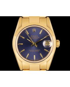 Rolex Datejust Mid-Size 18k Yellow Gold Blue Dial 68248