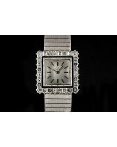 Omega 18k White Gold Silver Dial Diamond Set Ladies Vintage Wristwatch 8082