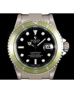 Rolex Very Rare Submariner Date Kermit Men's Stainless Steel Mark I Black Dial Flat 4 Green Bezel Y Series 16610LV