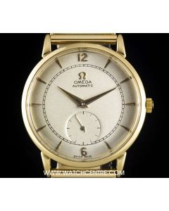 Omega 18k Yellow Gold Silver Dial Vintage Gents Dress Watch