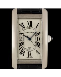 Cartier 18k White Gold Silver Guilloche Dial Tank Americaine Gents 
