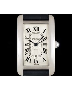 Cartier 18k White Gold Silver Dial Tank Americaine XL Gents B&P 