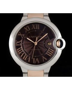 Cartier Ballon Bleu Men's Stainless Steel & 18k Rose Gold Brown Dial W6920032