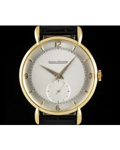 Jaeger LeCoultre Gents Fancy Lugs Vintage Dress Watch 18k Yellow Gold Silver Dial 