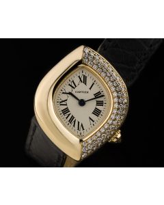 Cartier 18k Yellow Gold Diamond Set Navette Montre Ladies Wristwatch