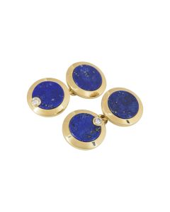 Cartier Cufflinks Men's 18k Yellow Gold Lapis Lazuli Diamond Set