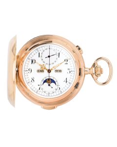 Volta 18ct Rose Gold Full Hunter Calendar Minute Chronograph Keyless Lever Pocket Watch
