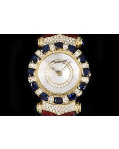 Moussaieff Elegance Ladies Wristwatch 18k Yellow Gold Mother Of Pearl Dial Sapphire & Diamond Set 