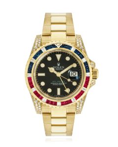 Rolex GMT-Master II Yellow Gold Sapphires and Rubies Bezel 116758SARU
