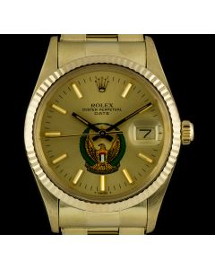 Rolex Date Men's 14k Yellow Gold Military UAE Crest Eagle Logo Dial 15037