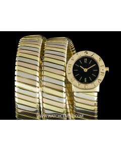Bvlgari 18k Tri-Colour Black Dial Tubogas Ladies Wristwatch BB191T