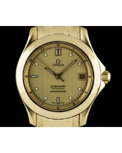Omega 18k Yellow Gold Brushed Champagne Dial Seamaster Gents Wristwatch