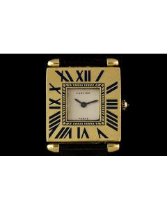 Cartier 18k Yellow Gold & Enamel Silver Dial Hunter Gents Wristwatch