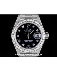 Rolex 18k White Gold Black Diamond Dial Datejust Ladies 69139