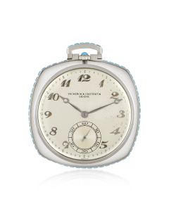 A Rare Vacheron & Constantin Open Face Pocket Watch Set in 18kt White Gold Rock Crystal and Turquoise  C1930