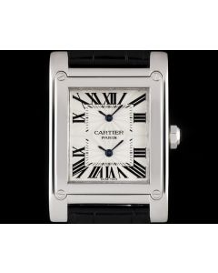 Cartier 18k White Gold Silver Guilloche Dial Privee Collection Tank A Vis Dual Time Gents W1534351