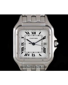 Cartier 18k White Gold Silver Roman Dial Panthere Gents Wristwatch B&P 