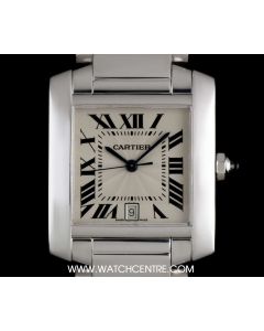 Cartier 18k White Gold Silver Guilloche Dial Tank Francaise Gents 