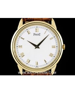 Piaget 18k Yellow Gold White Roman Dial Gents Dress Wristwatch 
