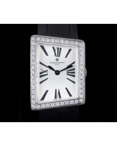 Vacheron Constantin 1972 Asymmetric Mid-Size 18k White Gold Silver Dial Diamond Set 25520