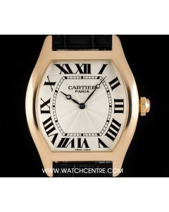 Cartier 18k Rose Gold Silver Roman Dial Tortue XL Gents Wristwatch