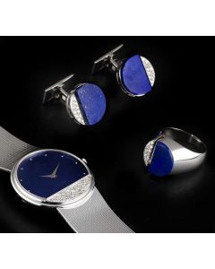 Omega 18k White Gold Lapis Lazuli Set DeVille Gents Watch & Jewellery Set