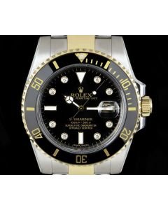 Rolex Submariner Date Men's Stainless Steel & 18k Yellow Gold Black Diamond Dial Ceramic Bezel 116613LN