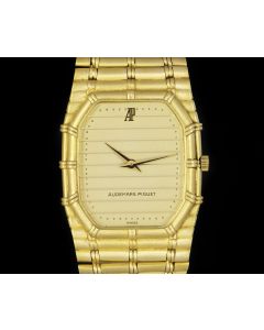 Audemars Piguet Bamboo Vintage Gents Wristwatch 18k Yellow Gold Champagne Tapestry Dial