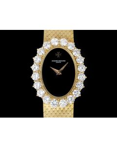 Vacheron Constantin Dress Watch Ladies 18k Yellow Gold Black Onyx Dial Diamond Set B&P 18702/201