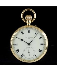 Charles Frodsham Open Face Pocket Watch 18k Yellow Gold Cream Enamel Roman Dial 