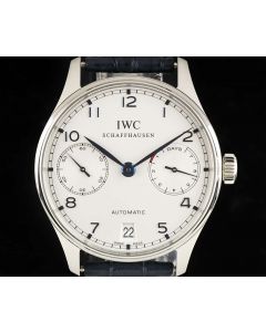 IWC Portuguese 7 Day Power Reserve Stainless Steel Silver Dial B&P IW500107