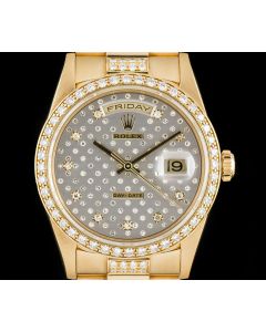 Rolex 18k Yellow Gold Rare Pleiade Diamond Dial Diamond Set Day-Date B&P 18348