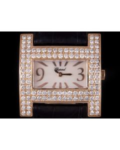 Chopard H Watch 18k Rose Gold Mother of Pearl Dial Diamond Bezel 139224-5002