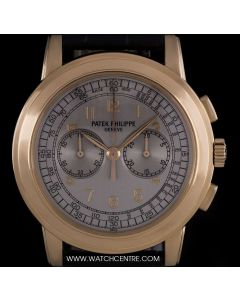 Patek Philippe 18k Rose Gold Silver Arabic Dial Chronograph B&P 5070R-001