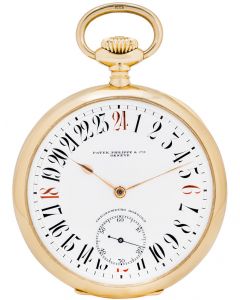 Patek Philippe. A Rare Gondolo 18ct Gold Twenty Four Hour Dial Keyless Lever Open Face Pocket Watch C1910