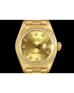 Rolex Datejust Ladies 18k Yellow Gold Champagne Diamond Dial B&P 69178