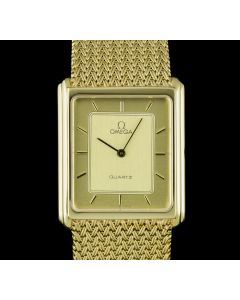 Omega 18k Yellow Gold Champagne Dial Quartz Dress Gents Wristwatch