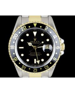 Rolex GMT-Master II Gents Stainless Steel & 18k Yellow Gold Black Dial 16713