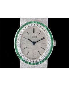 Piaget Diamond & Emerald Vintage Ladies Dress Watch 18k White Gold Silver Dial 9306 A 6
