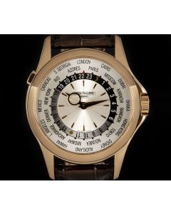 Patek Philippe World Time Men's 18k Rose Gold Silver Sunburst Dial 5130R