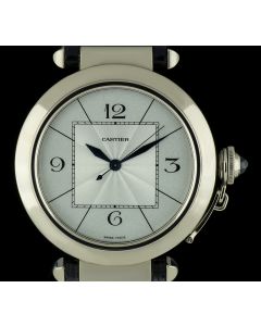 Cartier 18k White Gold Silver Dial Pasha XL Gents Wristwatch B&P W3018751