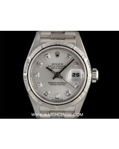 Rolex 18k W/hite Gold Silver Diamond Dial Bark Finish Datejust 69279
