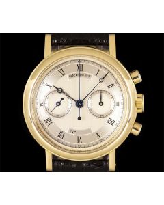 Breguet Classique Chronograph Gents 18k Yellow Gold Silver Guilloche Dial 3237BA