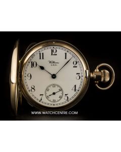 Waltham 9k Yellow Gold White Arabic Dial Half Hunter Vintage Pocket Watch